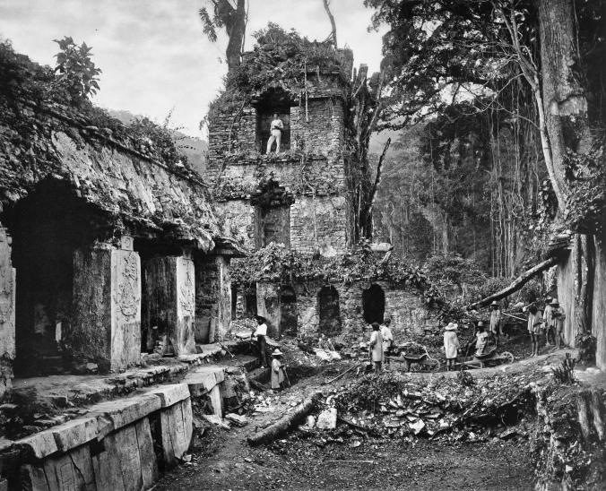 Cung điện Palenque: Hình ảnh ghi lại tàn tích cung điện của người Maya tại thành phố cổ Palenque, Chiapas, Mexico. Bức ảnh do nhiếp ảnh gia Alfred P.Maudslay chụp này được đăng trong bách khoa toàn thư Biologia Centrali-Americana: Archaeology, vào giai đoạn từ 1889 đến 1902.