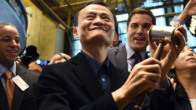 Tập đoàn Alibaba của Jack Ma đã xuất hiện trên sàn chứng khoán New York. Ảnh: BBC