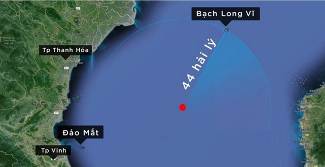 Vị trí máy bay CASA mất liên lạc cách đảo Bạch Long Vỹ khoảng 44 hải lý. Ảnh Zing News