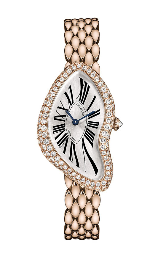 Cartier Crash: Cartier đã trình làng phiên bản đầu tiên của chiếc đồng hồ độc đáo này vào năm 1967. Mô hình đồng hồ nữ mới vào năm 2013 cũng thể hiện cả một chút điên cuồng và bất ngờ. Các quý cô sẽ trở nên nổi bật hơn bao giờ hết nếu đeo chiếc đồng hồ này kết hợp cùng với đầm cocktail rực rỡ. Và đây sẽ được xem là chiếc đồng hồ tốt nhất dành phái đẹp.
