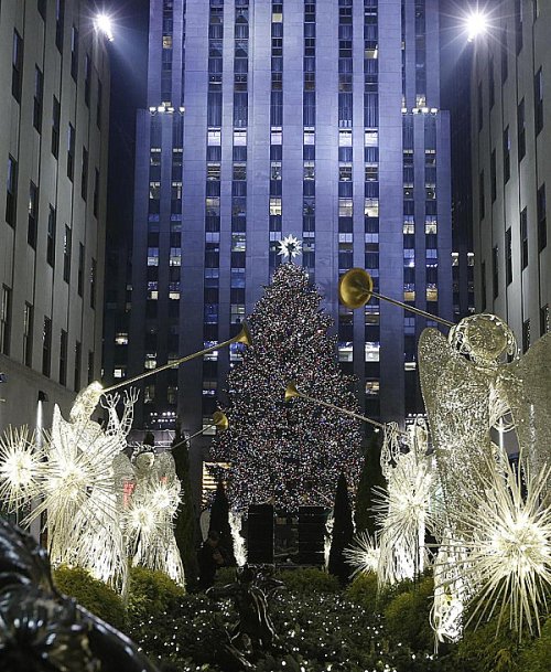 Cây thông noel tại New York, Mỹ: Tại Trung tâm Rockefeller là nhà xưởng phim NBC tại New York. Như một truyền thống, tại nơi đây, các cây thông được trang trí rất bắt mắt với các ngôi sao trên đầu, những thiên thần và cây thông được làm từ 25.000 viên pha lê Swarovski