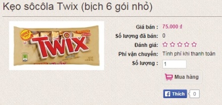 Kẹo sô cô la Twix được rao bán online khá nhiều ở Việt Nam