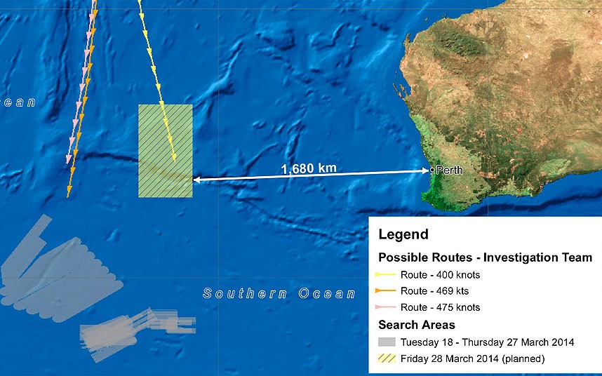 Theo chính phủ Australia, khu vực trọng tâm tìm kiếm máy bay MH370 có diện tích khoảng 60.000 km2