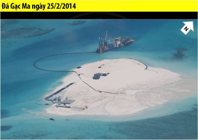 Cuối tháng 2/2014, Philippines tiếp tục công bố hình ảnh cho thấy Trung Quốc đang bơm cát lên Gạc Ma nhằm biến nó trở thành một hòn đảo nhân tạo kích thước lớn hơn