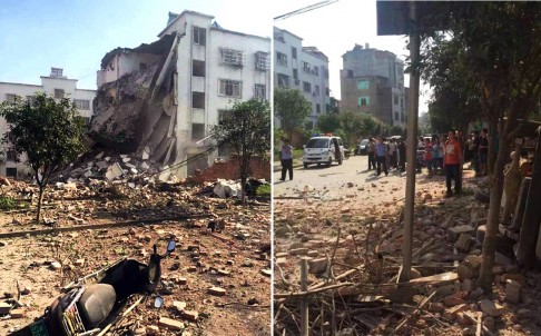 Tân Hoa Xã sáng ngày 1.10 cho hay, một tòa nhà 6 tầng tại khu vực nổ bom đã bị nổ tung, đá gạch vỡ vụn, bay thẳng ra con đường đối diện.