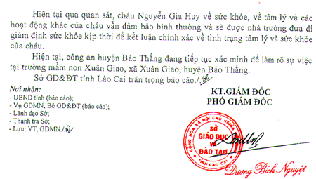 Báo cáo của Sở Giáo dục và Đào tạo Lào Cai. Ảnh: Đời sống Pháp luật