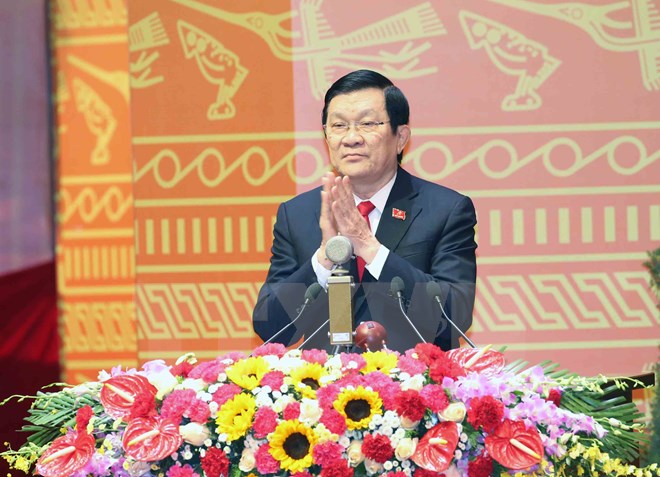Đồng chí Trương Tấn Sang, Ủy viên Bộ Chính trị, Chủ tịch nước đọc Diễn văn khai mạc Đại hội. 