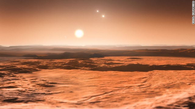 Tháng 6 năm 2013, các nhà khoa học đã công bố ba hành tinh quay quanh ngôi sao Gliese 667C có khả năng sinh sống được. Ngôi sao mẹ ở trung tâm. Hai ngôi sao khác trong hệ thống có thể nhìn thấy bên phải. 