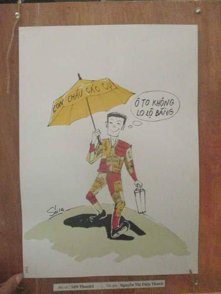 Độc đáo tranh biếm họa “Đâm mấy thằng gian bút chẳng tà” Tranh biếm họa đề cập đến vấn đề chạy chức, chạy quyền trong xã hội.