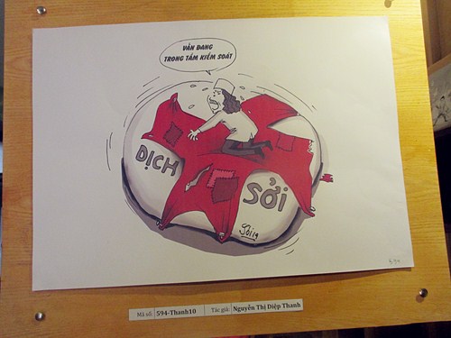 Độc đáo tranh biếm họa “Đâm mấy thằng gian bút chẳng tà” Tranh biếm họa đề cập đến “dịch sởi” – vấn đề y tế “nóng” suốt một thời gian dài.