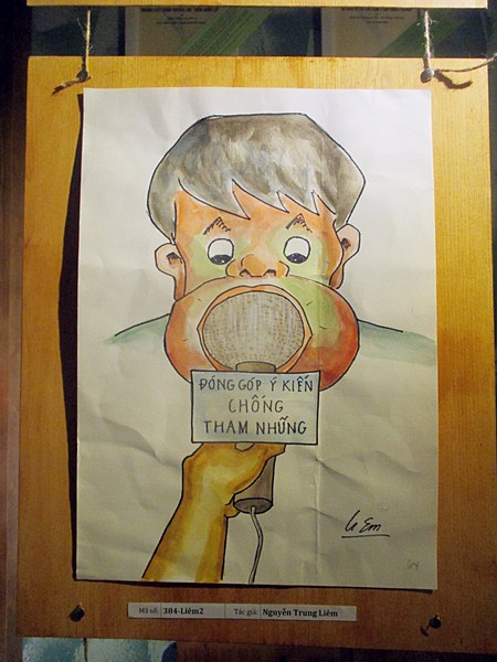 Độc đáo tranh biếm họa “Đâm mấy thằng gian bút chẳng tà” Tranh biếm họa đề cập đến nạn tham nhũng trong xã hội