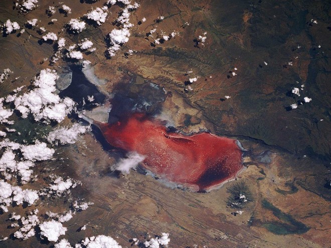 Hồ Natron ở Tanzania nổi tiếng với màu đỏ đặc trưng. Hồ này là một phần của thung lũng Rift Đông Phi. Nước trong hồ có màu đỏ do một loại tảo sống trên muối tạo ra.
