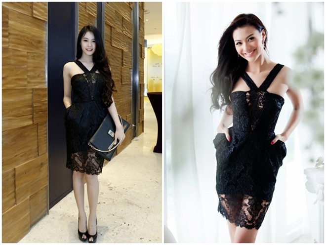 Linh Chi bị phát hiện diện lại mẫu váy mà Hồng Quế từng là người mẫu thể hiện BST. Nhờ vẻ đẹp duyên dáng, Linh Chi được cho là rất phù hợp với mẫu váy tông đen, chất liệu ren nữ tính.