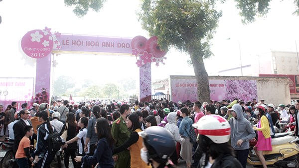 Lễ hội hoa anh đào Nhật Bản tại Hà Nội diễn ra từ 11 - 12/4 được tổ chức tại Hoàng thành Thăng Long. Đây là năm đầu tiên lễ hội được tổ chức tại đây nên thu hút rất nhiều giới trẻ. Ảnh Tiền Phong