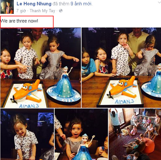 Ngày 9/4, Diva Hồng Nhung đăng tải hình ảnh 2 con cực đáng yêu trong tiệc mừng sinh nhật tròn 3 tuổi