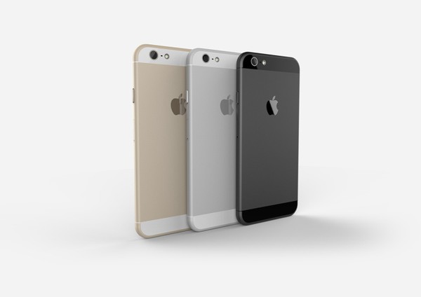 iPhone 6 với ba phiên bản màu máy khác nhau. Có thể thấy trong concept này phần kẻ ngang ở mặt sau iPhone 6 khá mỏng chứ không dày và thô như những gì xuất hiện trên các mô hình.