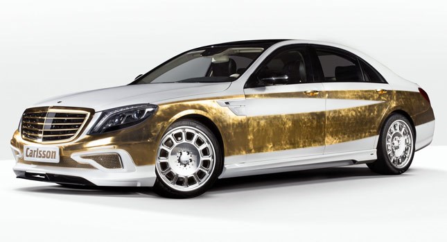 Một mẫu xe độ ấn tượng khác sẽ góp mặt tại triển lãm Geneva là Carlsson CS50 Versailles với giá bán từ 370.000 USD. Xe được dát hơn 1.000 miếng vàng lá ở phần ngoại thất và có 278 chi tiết trang trí bằng vàng trong nội thất với tổng số vàng trị giá đến 16.570 USD. 