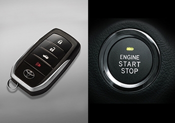 Hệ thống khởi động của Toyota Camry 2016 được sử dụng bằng nút bấm và chìa khóa thông minh được trang bị trên cả ba phiên bản Camry 2.0E, 2.5G & 2.5Q. Sự thay đổi này nhằm tối đa sự tiện lợi cho khách hàng khi ra/vào xe và khi khởi động/tắt máy với chìa điều khiển luôn bên mình mà không cần phải rút ra để cắm vào ổ, cũng như không nhất thiết phải ấn nút mở khóa.