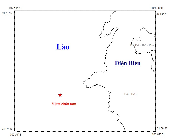 Động đất sâu chấn 10km xảy ra ở biên giới Việt-Lào