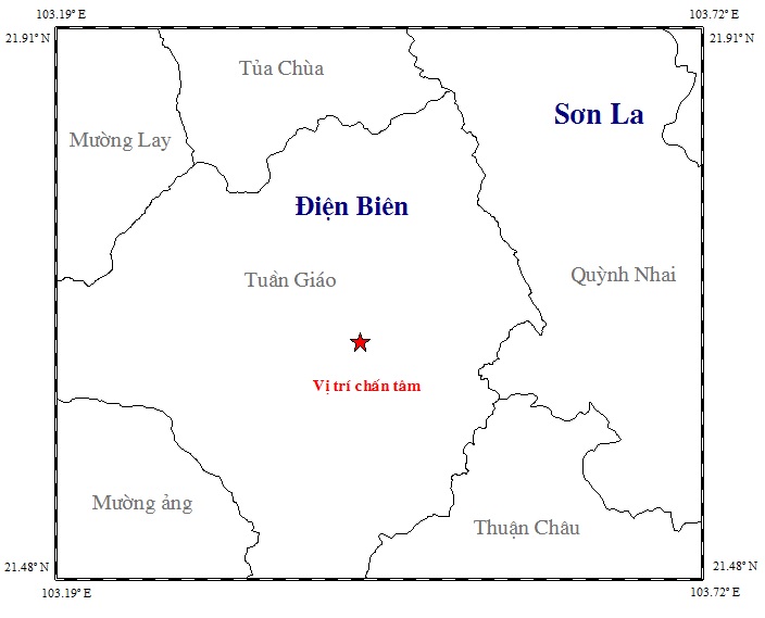 Động đất sâu chấn tiêu 14km xảy ra ở Điện Biên đêm qua