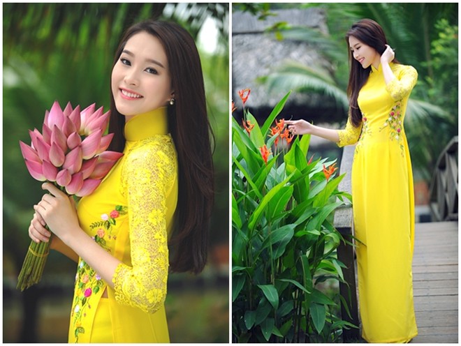 Cũng như Hoa hậu Ngọc Hân, Hoa hậu Đặng Thu Thảo mặc áo dài đẹp ''khét tiếng'' làng giải trí Việt