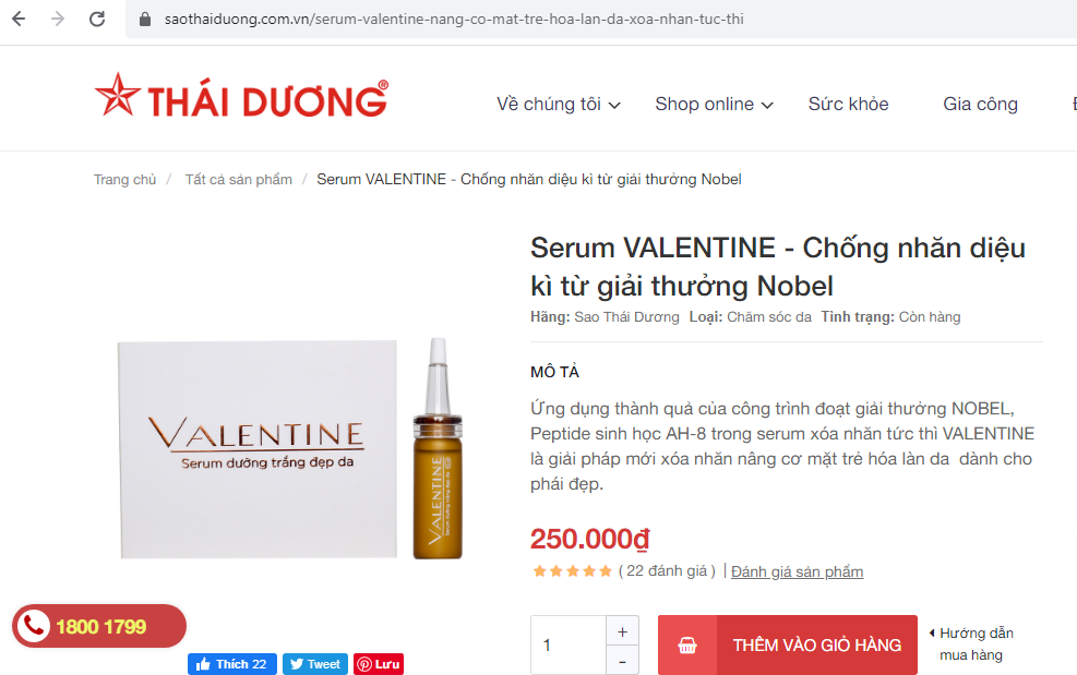  Một quảng cáo về sản phẩm trên trang web của Công ty CP Sao Thái Dương. 