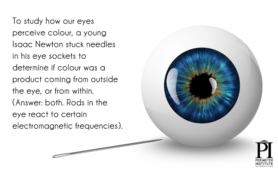 Để nghiên cứu về cách mắt nhận biết màu sắc, lúc trẻ ông Issac Newton đã ghim cây kim bằng gỗ vào trong mắt mình để xem màu sắc đến từ vật thể hay đến từ trong con mắt ta (Thực ra là nó đến từ cả 2, các tế bào hình que phản ứng với sóng ánh sáng màu tương ứng)