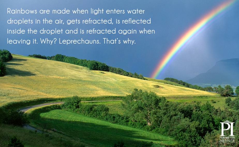Cầu vồng được tạo ra khi ánh sáng chui vào các giọt nước li ti trong không khí, ánh sáng bị khúc xạ rồi phản chiếu bên trong giọt nước đó rồi lại bị khúc xạ khi chui ra khỏi giọt nước, hoạt động này tạo ra cầu vồng.