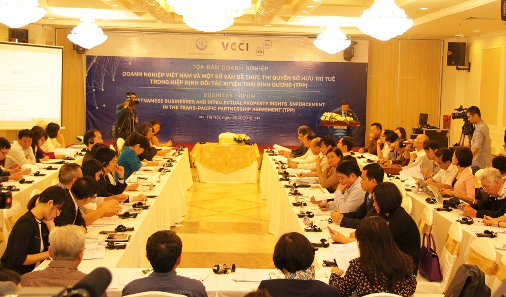 Quang cảnh buổi tọa đàm Doanh nghiệp Việt Nam và một số vấn đề thực thi quyền SHTT trong TPP