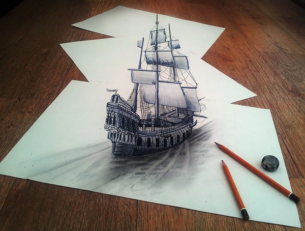 Hình ảnh một con thuyền đặt trên những tờ giấy lộn xộn