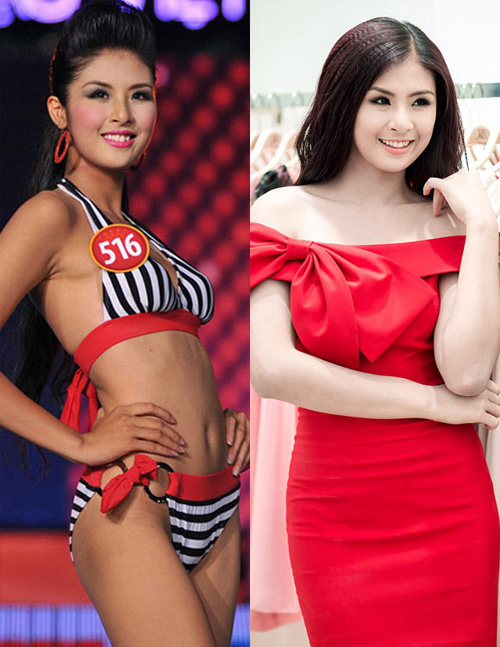 Trong số các hoa hậu Việt khi mới đăng quang, Ngọc Hân là người sở hữu làn da tối màu nhất.