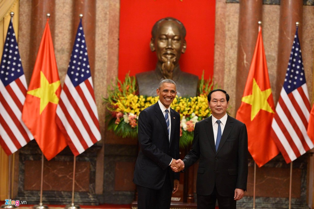 Tại đây, Chủ tịch nước Trần Đại Quang đã có cuộc hội đàm kéo dài khoảng một giờ với Tổng thống Mỹ Barack Obama. Theo đó, hai bên đã đạt được nhiều thỏa thuận quan trọng. Ảnh: Zing News