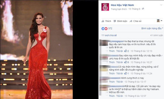 Người đẹp da nâu H'ăng Niê đến từ Đăk Lăk là một trong 18 thí sinh phía Nam lọt vào chung kết Hoa hậu Việt Nam 2016. Trên fanpage chính thức của cuộc thi, người đẹp sinh năm 1992 nhận được nhiều phản hồi tích cực từ cư dân mạng.