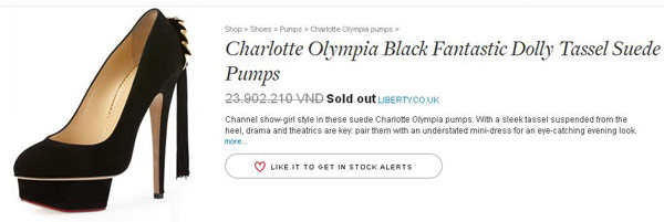 Đây là sản phẩm của hãng thời trang Anh quốc Charlotte Olympia, có giá gần 24 triệu đồng và hiện đã ''cháy hàng'' trên nhiều website.