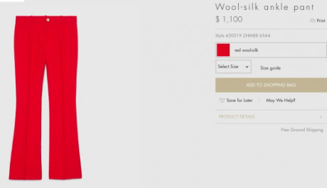 Chiếc quần cùng tone màu với áo được bán với giá 1.100 USD (khoảng 25 triệu đồng).