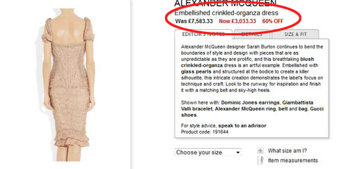 Bộ váy màu hồng nude của Alexander McQueen được Lý Nhã Kỳ tiết lộ là có giá 420 triệu đồng. Điều đáng nói là trên các trang bán hàng online quốc tế, chiếc váy này đang được bán với giá 7.583 bảng Anh (khoảng hơn 260 triệu đồng) và thậm chí còn được sale 60% và chỉ còn mức giá 3.033 bảng Anh (khoảng hơn 100 triệu đồng).