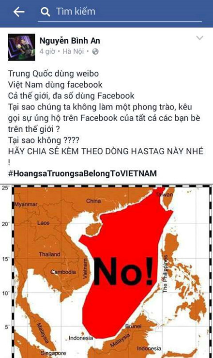 Hastag ''HoangsaTruongsabelongtoVietnam'' (Hoàng Sa, Trường Sa là của Việt Nam) đang được đông đảo nghệ sĩ, dân mạng sử dụng.