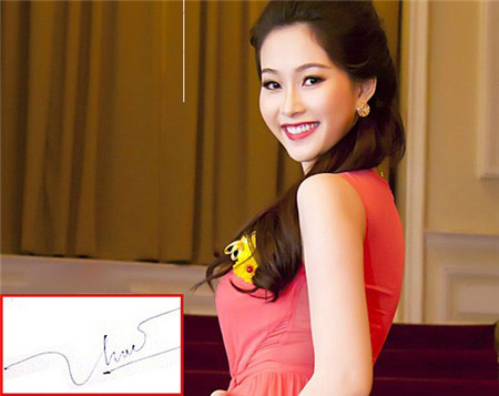 Hoa hậu Thu Thảo cũng sở hữu chữ ký đơn giản.