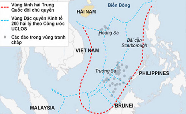 Bản đồ ‘đường lưỡi bò’ phi pháp của Trung Quốc ngang nhiên bao trùm gần như toàn bộ diện tích Biển Đông