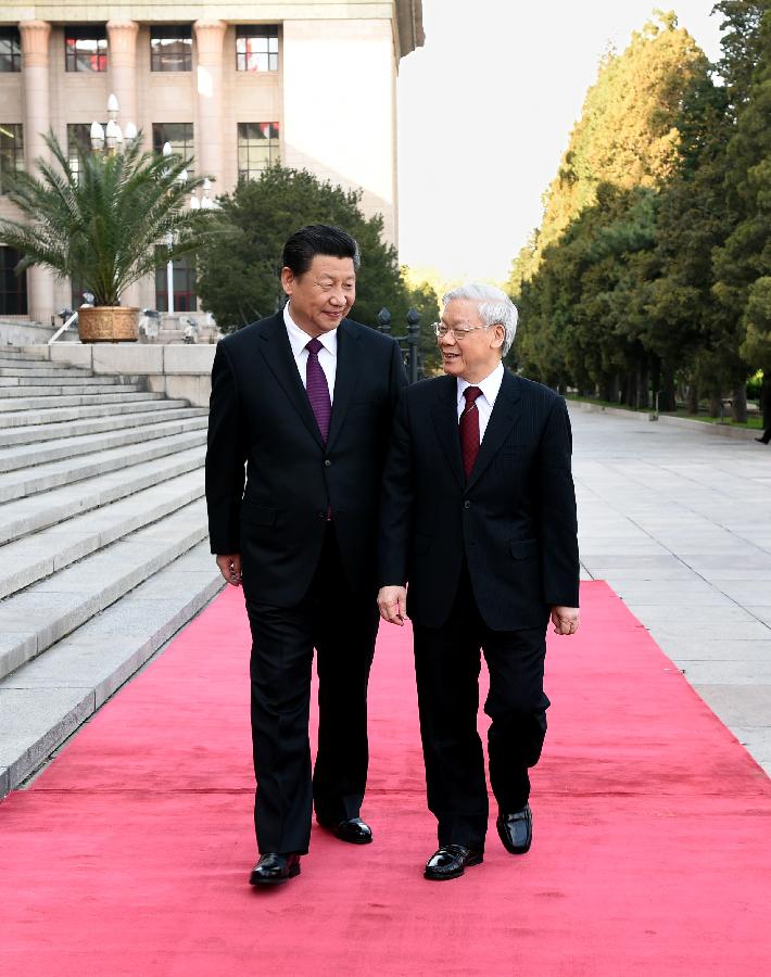 Chủ tịch Trung Quốc Tập Cận Bình và Tổng Bí thư Đảng Cộng sản Việt Nam Nguyễn Phú Trọng đã cam kết thắt chặt quan hệ hữu nghị truyền thống và thúc đẩy quan hệ đối tác hợp tác chiến lược toàn diện giữa hai nước trong các cuộc hội đàm hôm 7.4