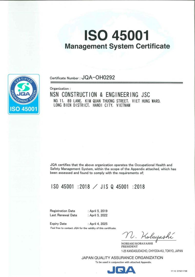 Áp dụng ISO 45001: Kinh nghiệm từ mô hình điểm tại Công ty CP Xây dựng & Công nghiệp NSN