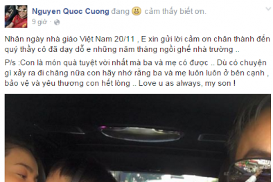 Hồ Ngọc Hà bất ngờ xuất hiện trong status 20/11 của Cường đô la