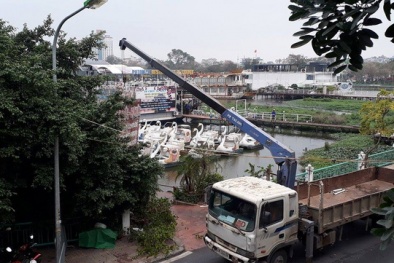 Hình ảnh cưỡng chế bến du thuyền Hồ Tây sáng nay