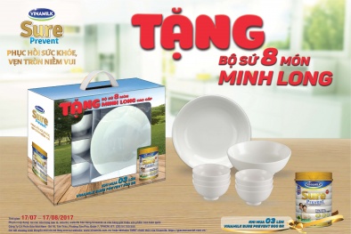 Vinamilk tặng bộ gốm sứ Minh Long 8 món khi mua 3 lon VINAMILK SURE PREVENT 900gr