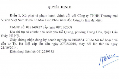Công ty TNHH Thương mại Vision Việt Nam bị phạt 25 triệu đồng