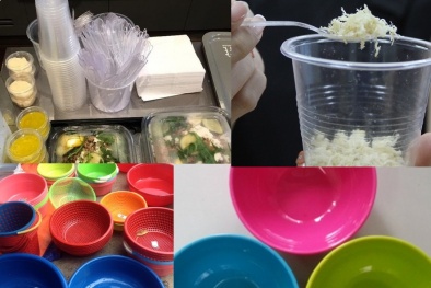 Kinh hoàng bát đĩa nhựa tại các quán ăn: Rót nước nóng vào, mùi nhựa nồng nặc
