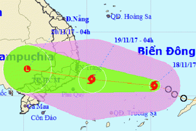 Bão số 14 giật cấp 11 cách các tỉnh Khánh Hòa-Bình Thuận khoảng 510 km