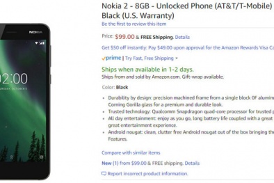 Nokia 2 giá 'siêu' rẻ chỉ 99 USD đã được bán trên Amazon