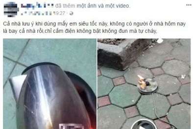 Hết hồn ấm siêu tốc cháy ngùn ngụt dù chỉ cắm điện chưa đun