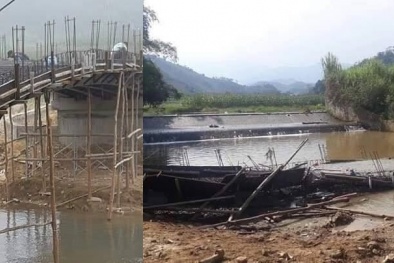 Thi công chưa đúng bản vẽ thiết kế, cầu gần 1 tỷ đang xây dựng bỗng đổ sập